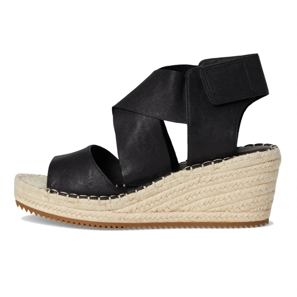 Eileen Fisher NEW Willow Black Wedge Sandals Size 8